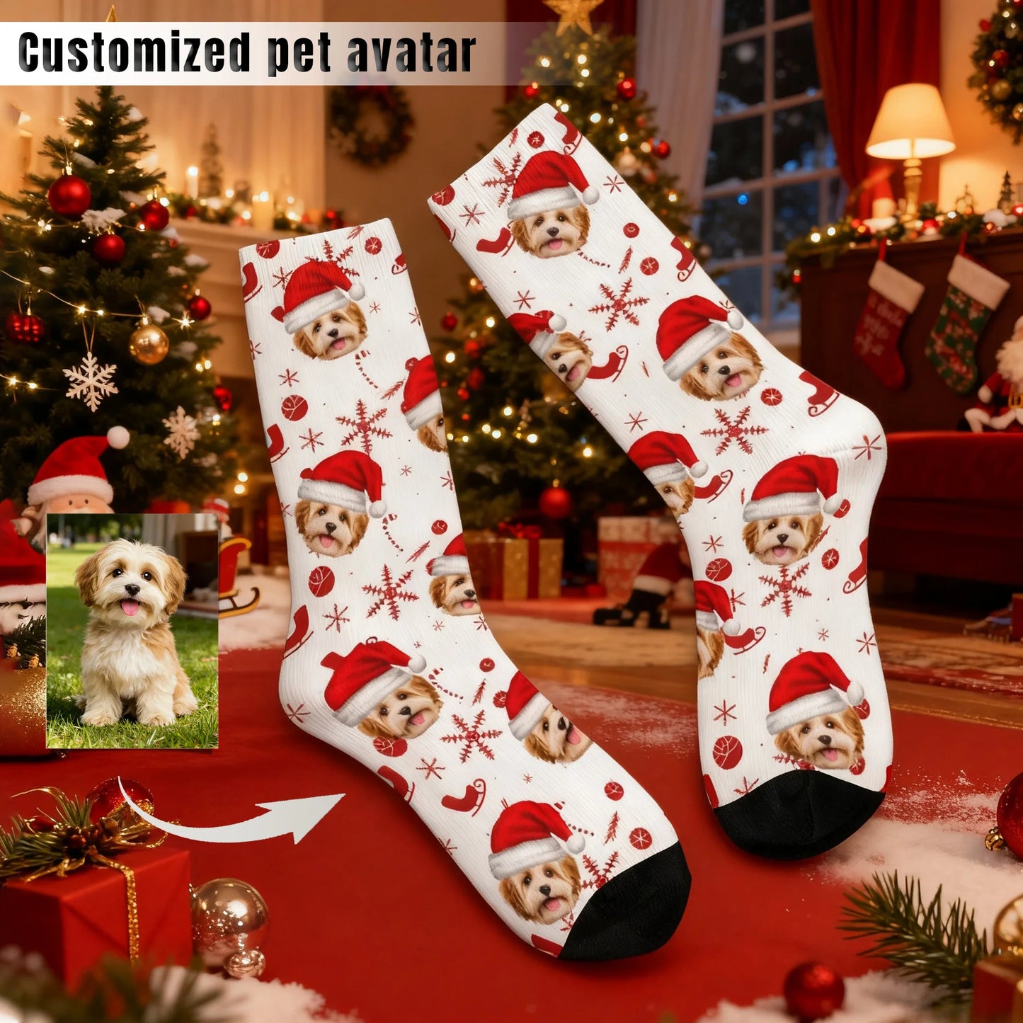 Custom Christmas Snowflake Pet Photo Socks