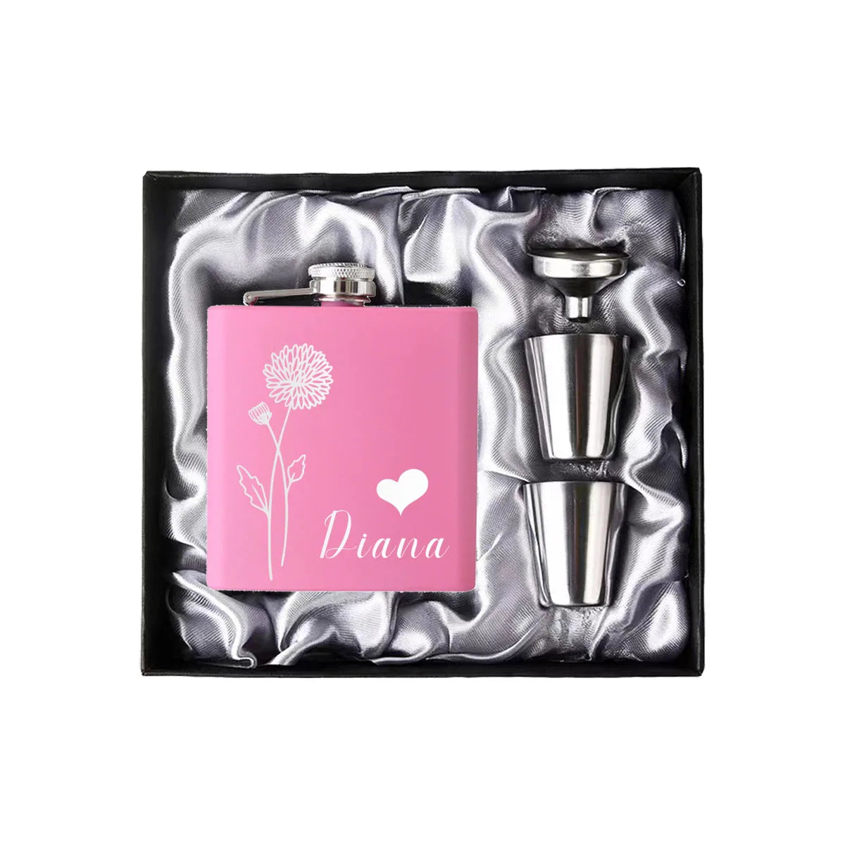 Personalized Name 6oz Pink Hip Flask