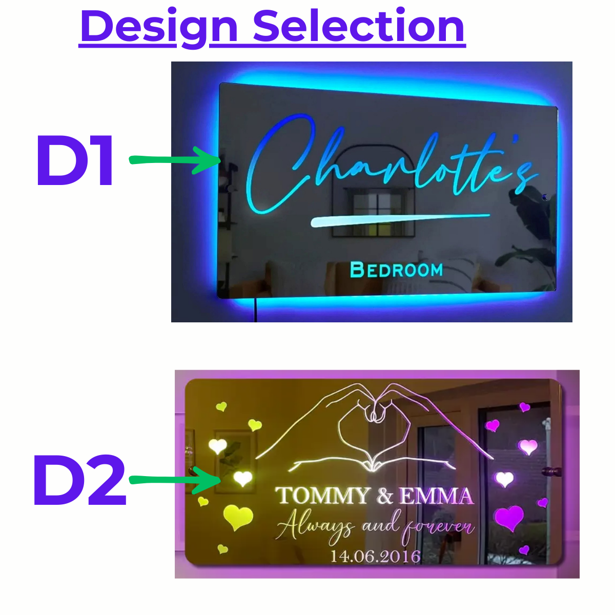 LED Neon Mirror Light with Personalized Names