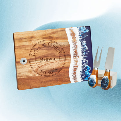 Engraved  Wooden Resin Wave Cheese Board