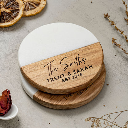Custom Engraved Marble Wood Coaster