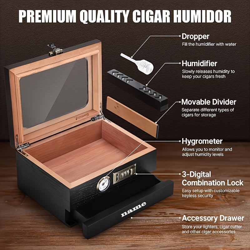 Personalized Engraved Cedar Wood Humidor Gift Box
