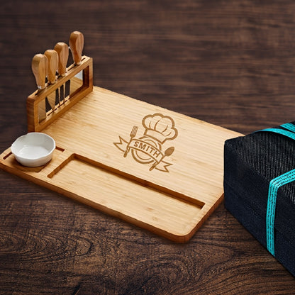 Personalized carved custom cheese board with drawer