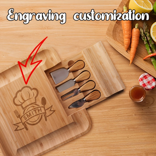 Personalized carved custom cheese board with drawer